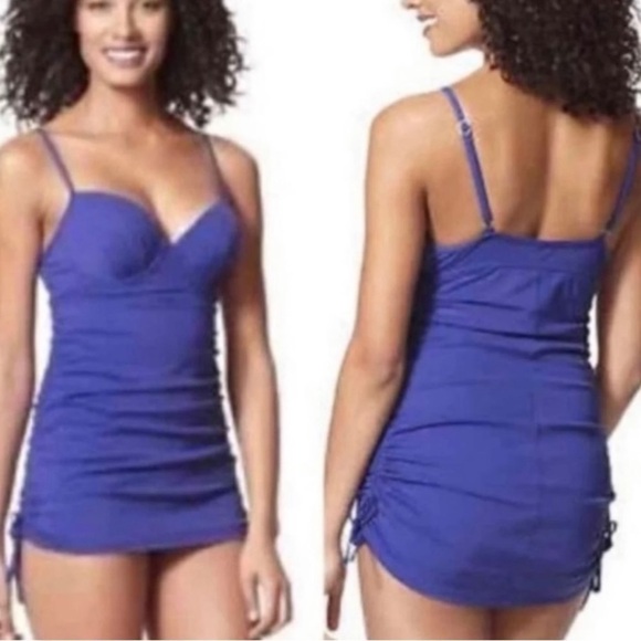 Assets by Spanx One-piece Shirred Underwire Push up Power Swimsuit Dress - Picture 3 of 12